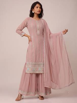Light pink heavy georgette sequin embroidered elegant salwar suit 3