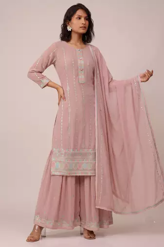 Light pink heavy georgette sequin embroidered elegant salwar suit