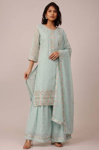 Sky blue heavy georgette sequin embroidered festive wear salwar suit