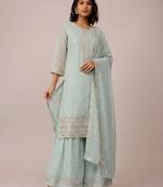 Sky blue heavy georgette sequin embroidered festive wear salwar suit