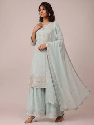 Sky blue heavy georgette sequin embroidered festive wear salwar suit 2
