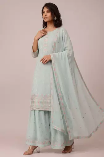 Sky blue heavy georgette sequin embroidered festive wear salwar suit
