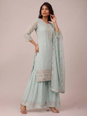 Sky blue heavy georgette sequin embroidered festive wear salwar suit 3