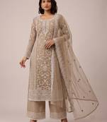 Beige heavy butterfly net cording embroidered designer salwar suit