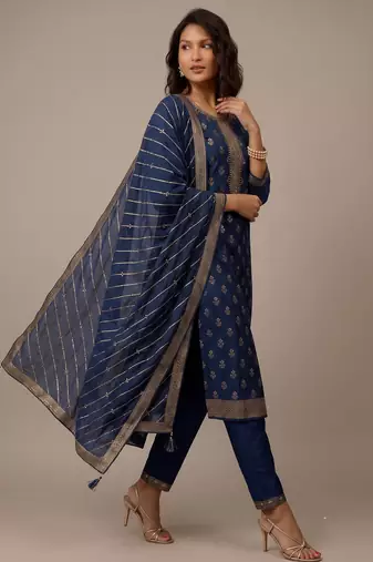 Navy blue jacquard embroidered chinon silk party wear salwar suit