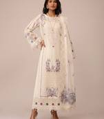Off white heavy cotton embroidered elegant festive salwar suit