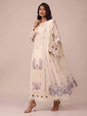 Off white heavy cotton embroidered elegant festive salwar suit 3