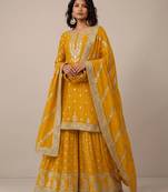 Yellow heavy silk blend  classic embroidered party wear salwar suit