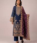 Navy blue heavy fox georgette multi thread hand embroidered salwar suit