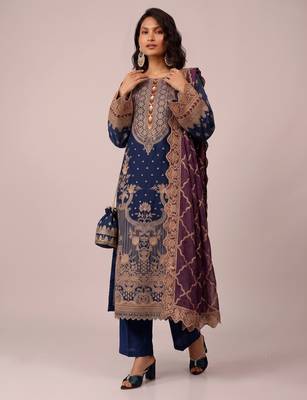 Navy blue heavy fox georgette multi thread hand embroidered salwar suit 2