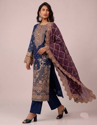Navy blue heavy fox georgette multi thread hand embroidered salwar suit 3