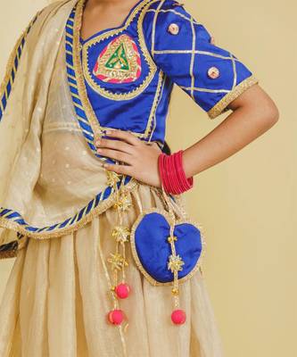 Blue beige embroidered tissue organza lehenga set 2