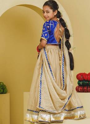 Blue beige embroidered tissue organza lehenga set 3