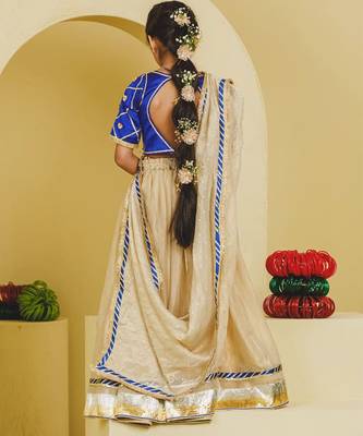 Blue beige embroidered tissue organza lehenga set 4