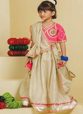 Pink beige embroidered tissue organza lehenga set 1