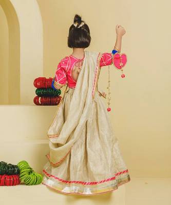 Pink beige embroidered tissue organza lehenga set 3