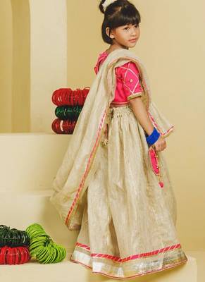 Pink beige embroidered tissue organza lehenga set 4