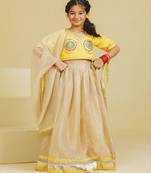 Yellow beige embroidered tissue organza lehenga set