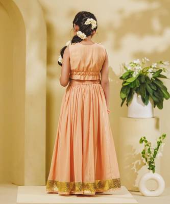 Peach embroidered georgette lehenga set 3