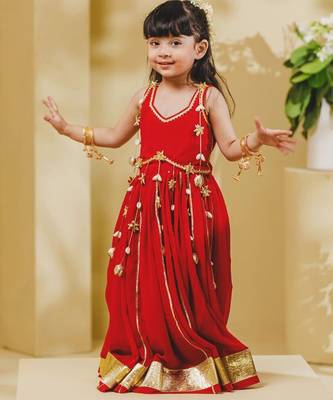 Red embroidered georgette lehenga set 2