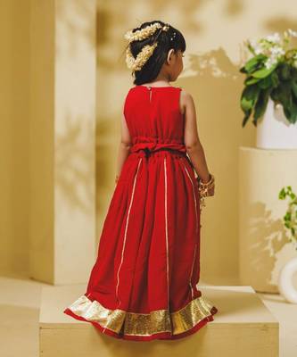 Red embroidered georgette lehenga set 3