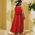 Red embroidered georgette lehenga set