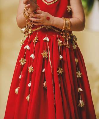 Red embroidered georgette lehenga set 4
