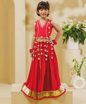 Pink embroidered georgette lehenga set 1