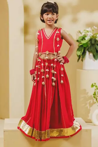 Pink embroidered georgette lehenga set