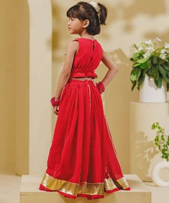 Pink embroidered georgette lehenga set 2