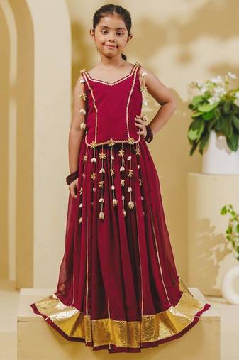 Maroon embroidered georgette lehenga set