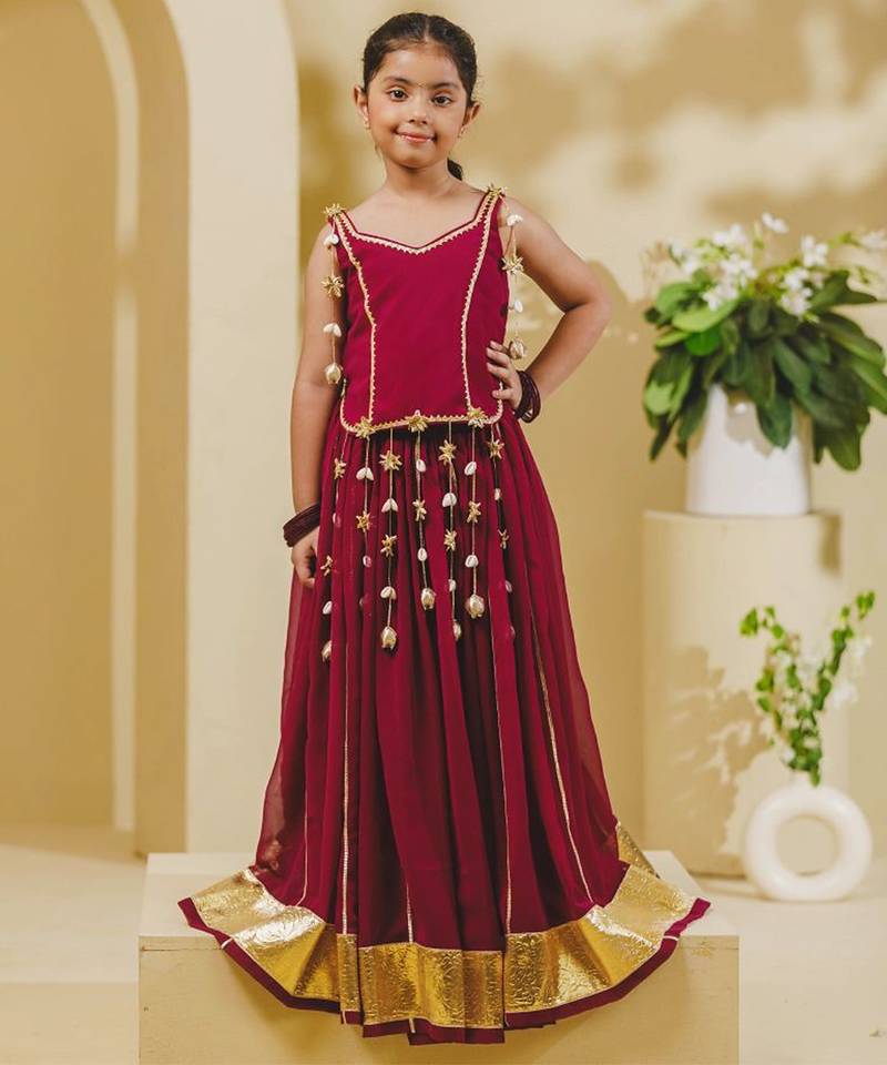 Maroon embroidered georgette lehenga set