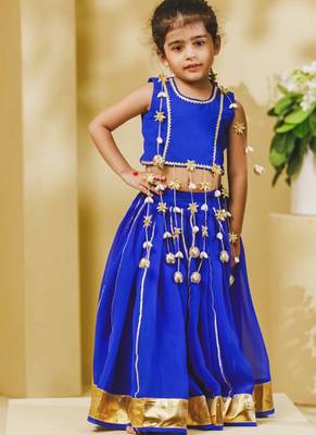 Blue embroidered georgette lehenga set 1