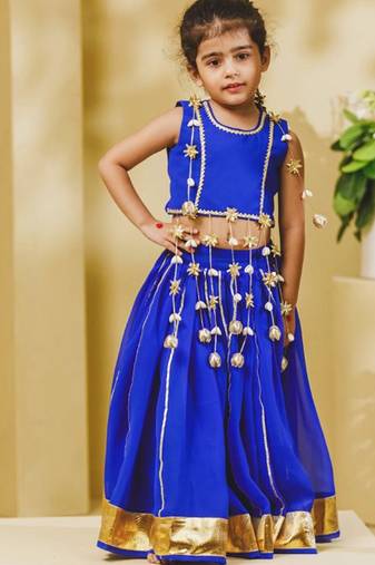 Blue embroidered georgette lehenga set