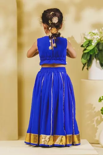 Blue embroidered georgette lehenga set