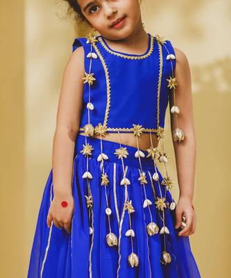 Blue embroidered georgette lehenga set 3