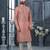 Pink digital-printed silk kurta pajama set with threadwork neckline