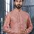 Pink digital-printed silk kurta pajama set with threadwork neckline