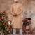 Peach digital-printed silk kurta pajama set with threadwork neckline