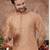 Peach digital-printed silk kurta pajama set with threadwork neckline