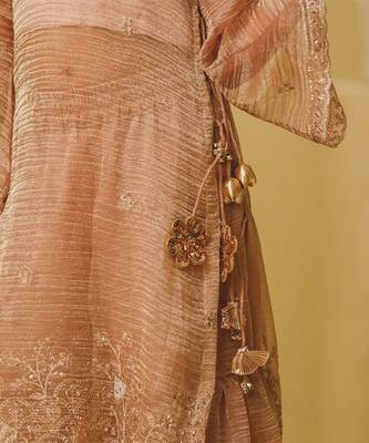 Peach embroidered tissue organza sharara set 3