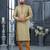 Olive green digital-printed silk kurta pajama set with threadwork neckline