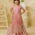 Pink embroidered tissue organza anarkali and ponchu set