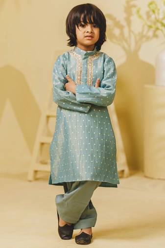 Blue embroidered tissue organza kurta and pant