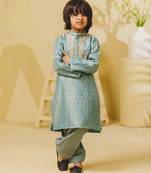 Blue embroidered tissue organza kurta and pant