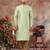 Pista green jacquard zari booti kurta pajama set with threadwork