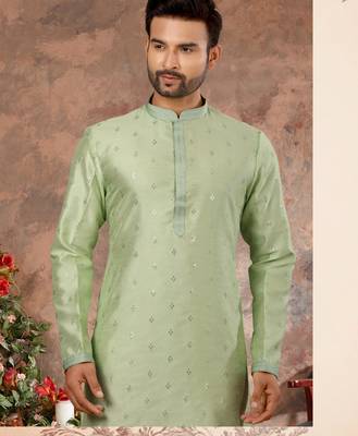 Pista green jacquard zari booti kurta pajama set with threadwork 2