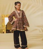 Brown printed velvet kurti set