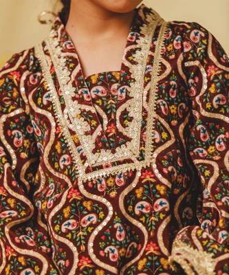 Brown printed velvet kurti set 3