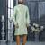 Sea green jacquard zari booti kurta pajama set with threadwork